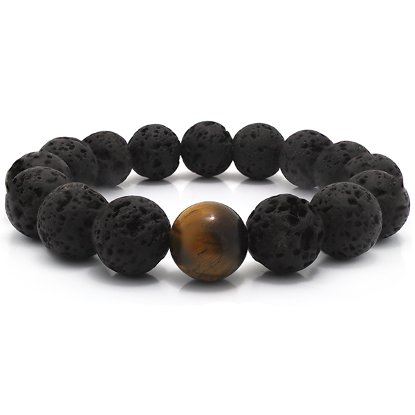 Black Lava Tiger Eye Beaded Bracelet