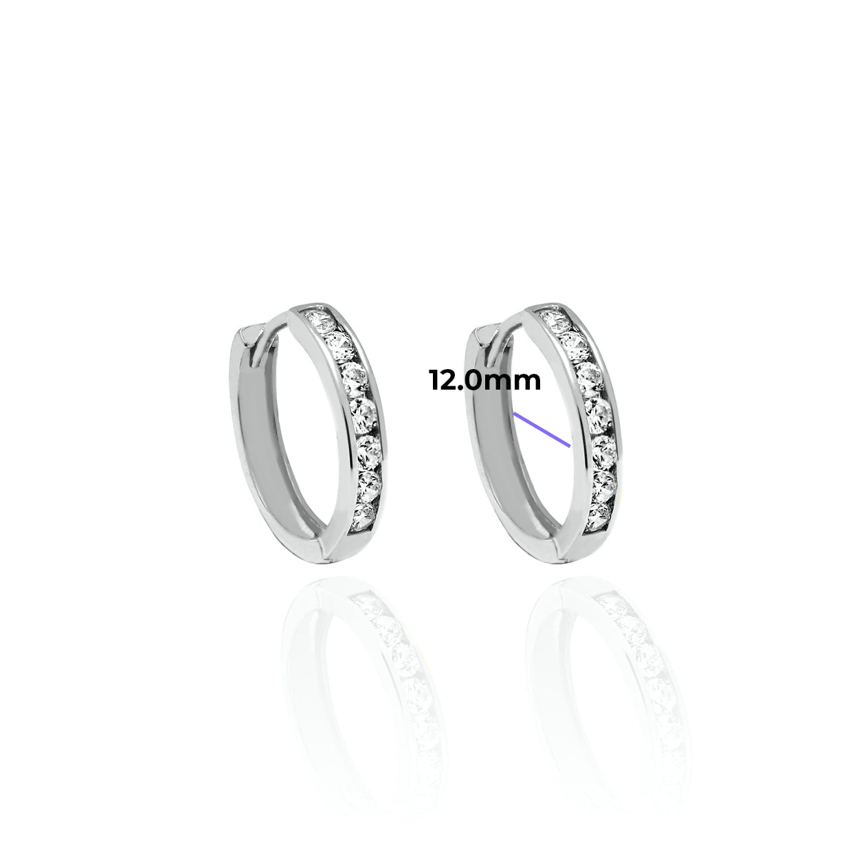 Crystal Huggie Earrings Solid Gold 12mm Diameter White