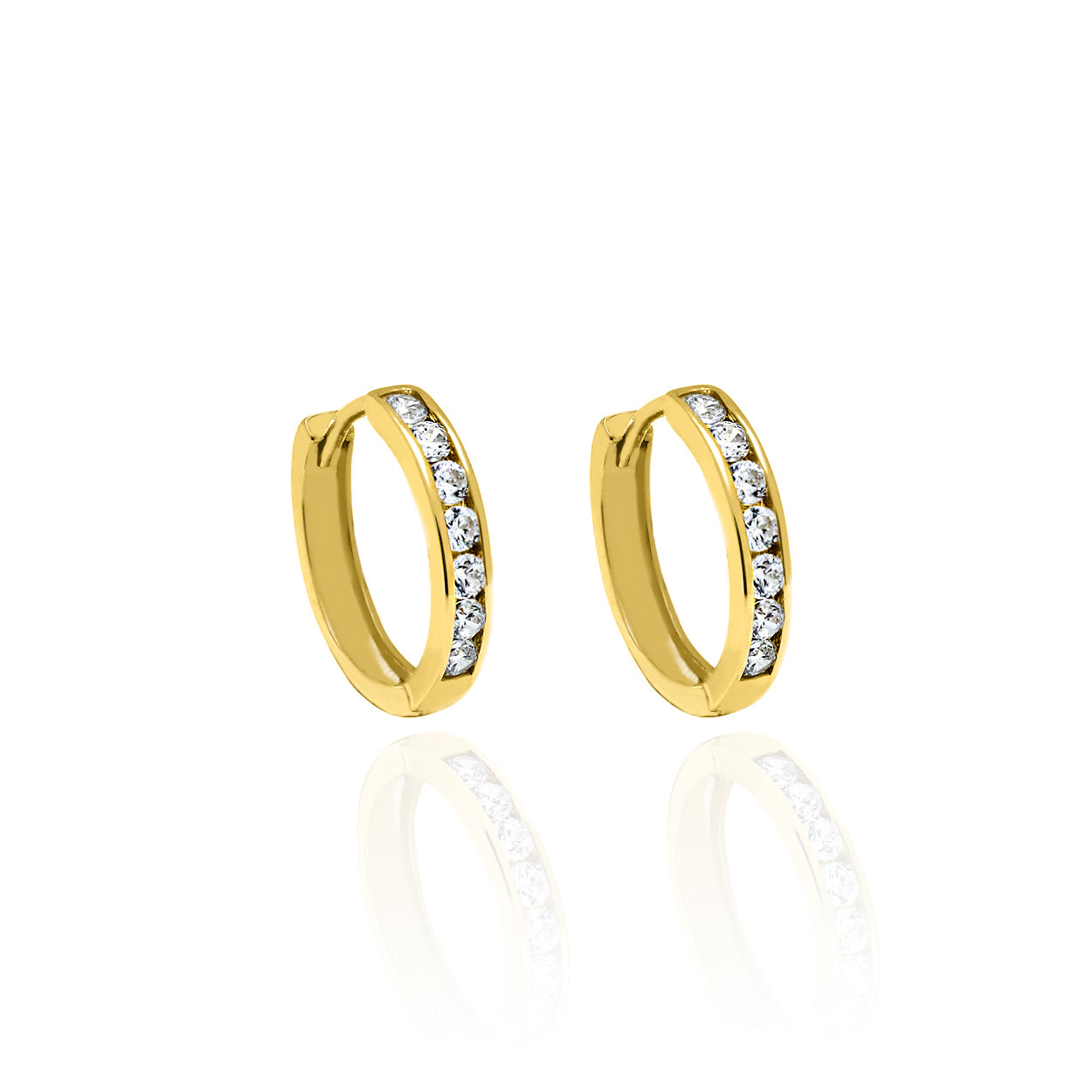 Crystal Huggie Earrings Solid Gold 12mm Diameter Yellow