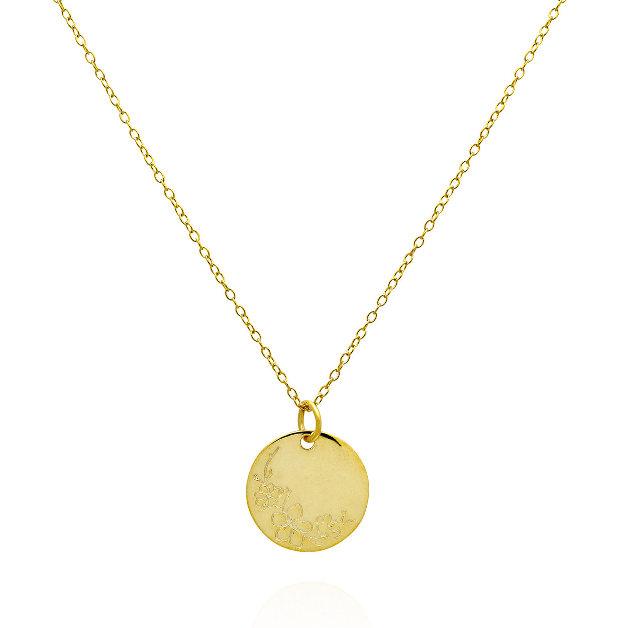 Sterling Silver Cherry Blossom Medallion Necklace Plated in 18KT Yellow Gold Front