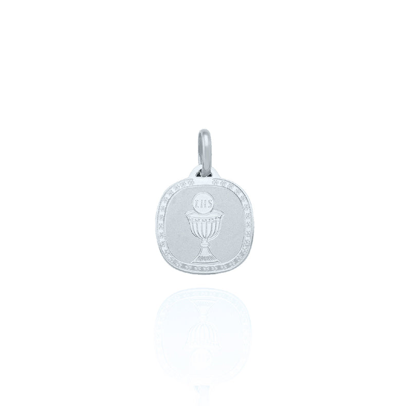 Solid White Gold Square Communion Medallion