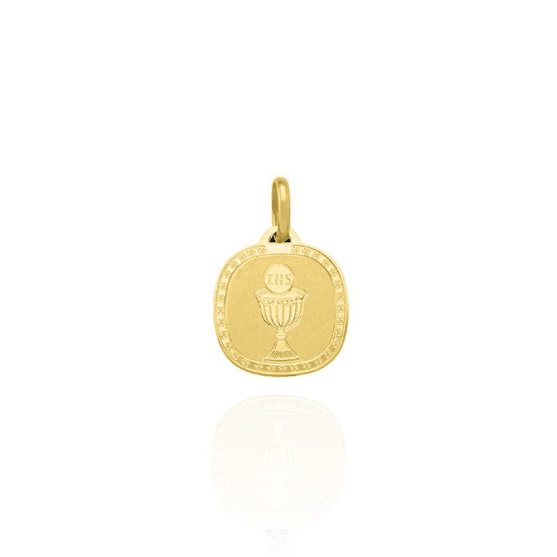 Solid Yellow Gold Square Communion Medallion