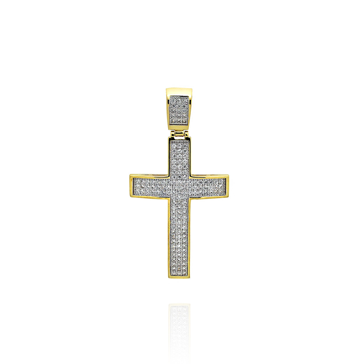 Sterling Silver Cross Pendant set with Cubic Zirconia plated in 18KT Yellow Gold