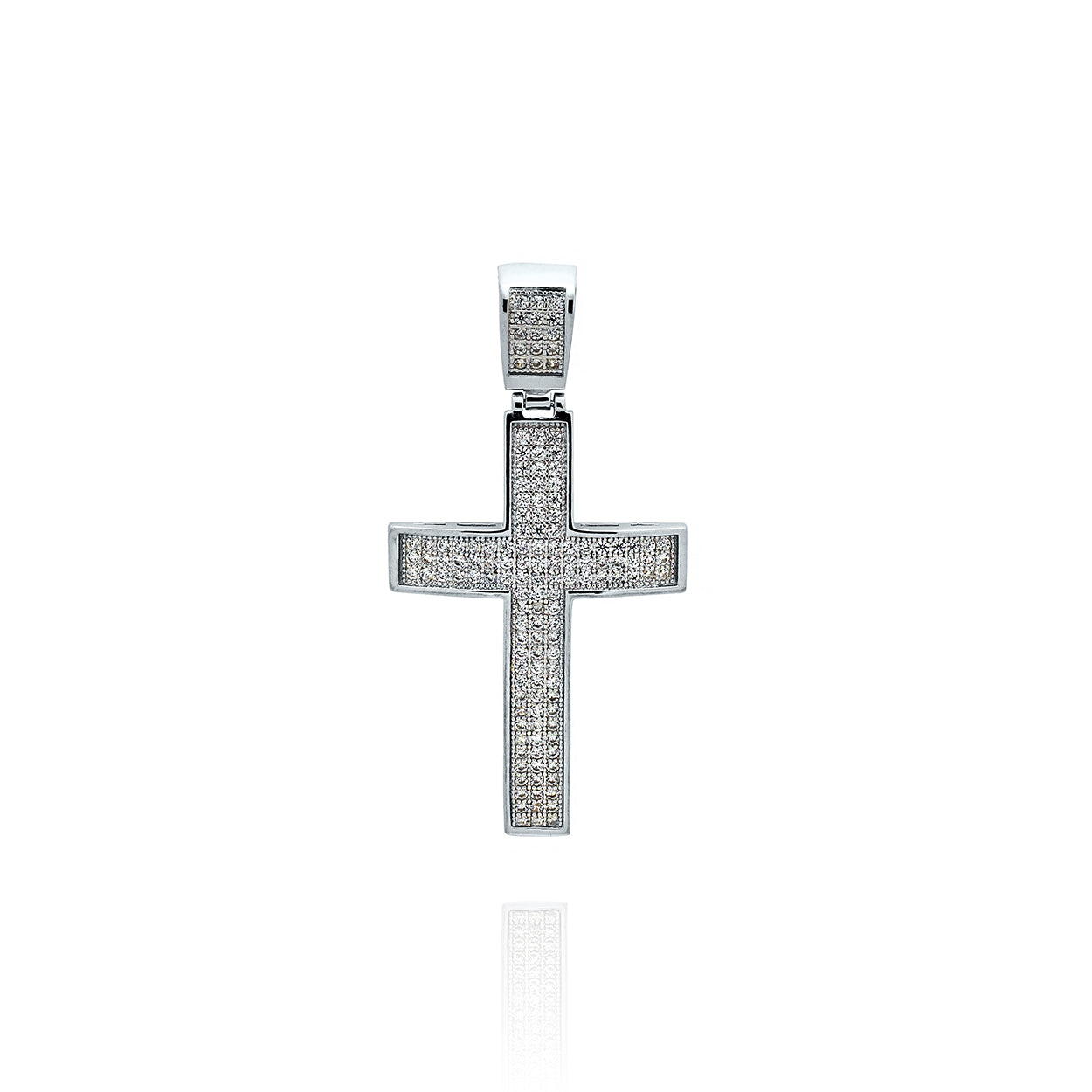Sterling Silver Cross Pendant set with Cubic Zirconia plated in White Rhodium