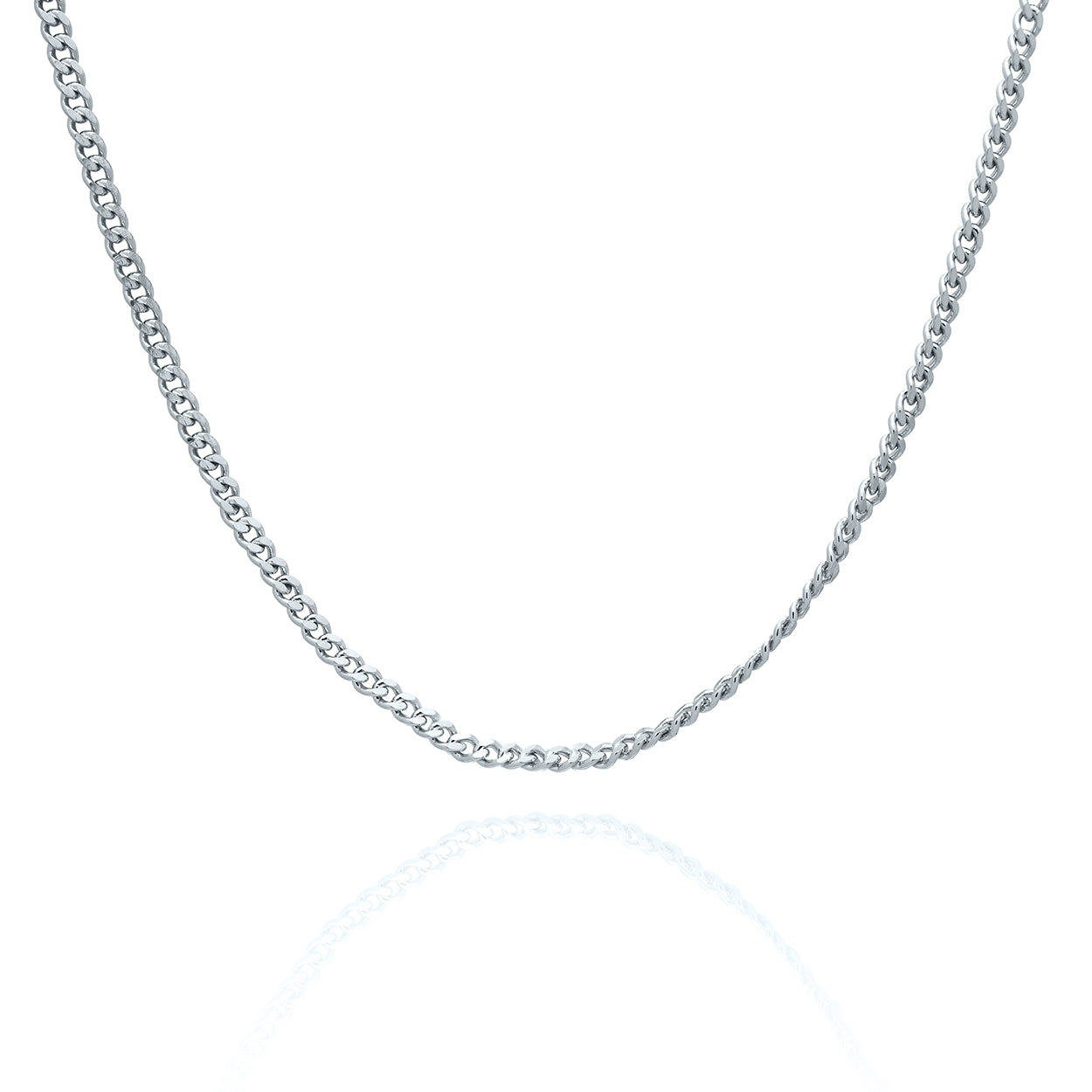 Sterling Silver Curb Style Choker Chain Plated in White Rhodium