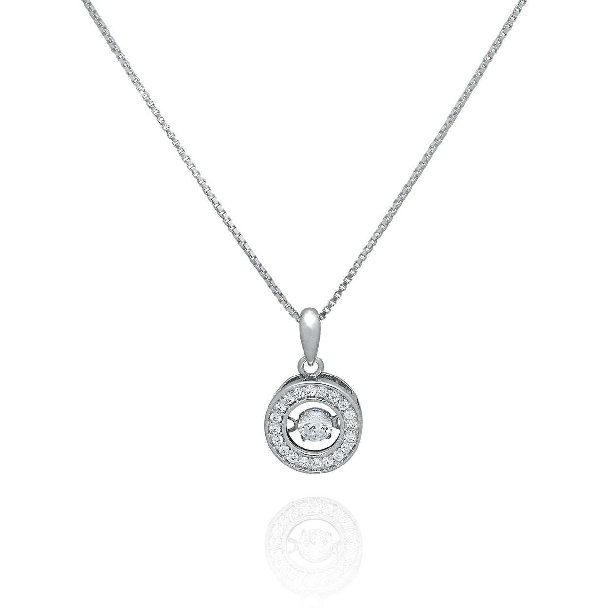 Sterling Silver Pendant with Cubic Zirconia and centre Dancing Cubic Zirconia on a Box Chain
