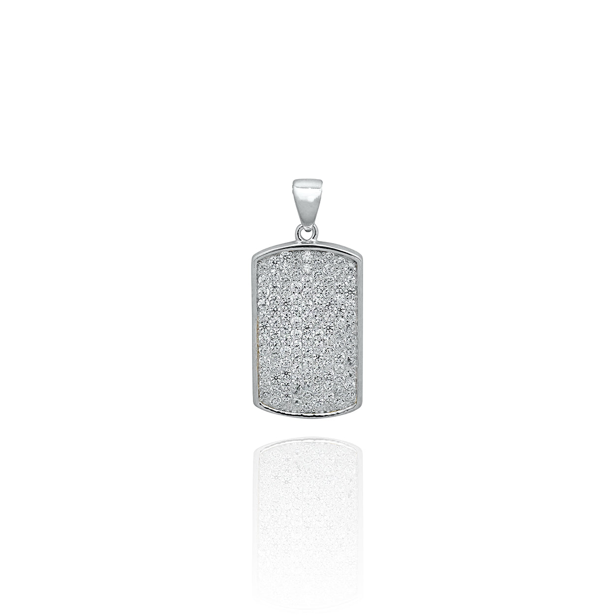 Sterling Silver Rhodium Plated Dog Tag Pendant set with Cubic Zirconia