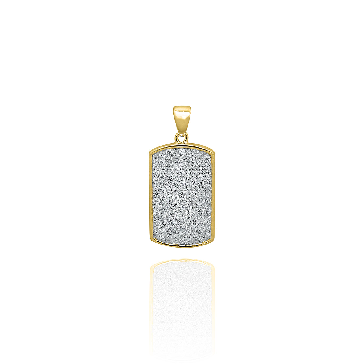 Sterling Silver 18KT Gold Plated Dog Tag Pendant set with Cubic Zirconia