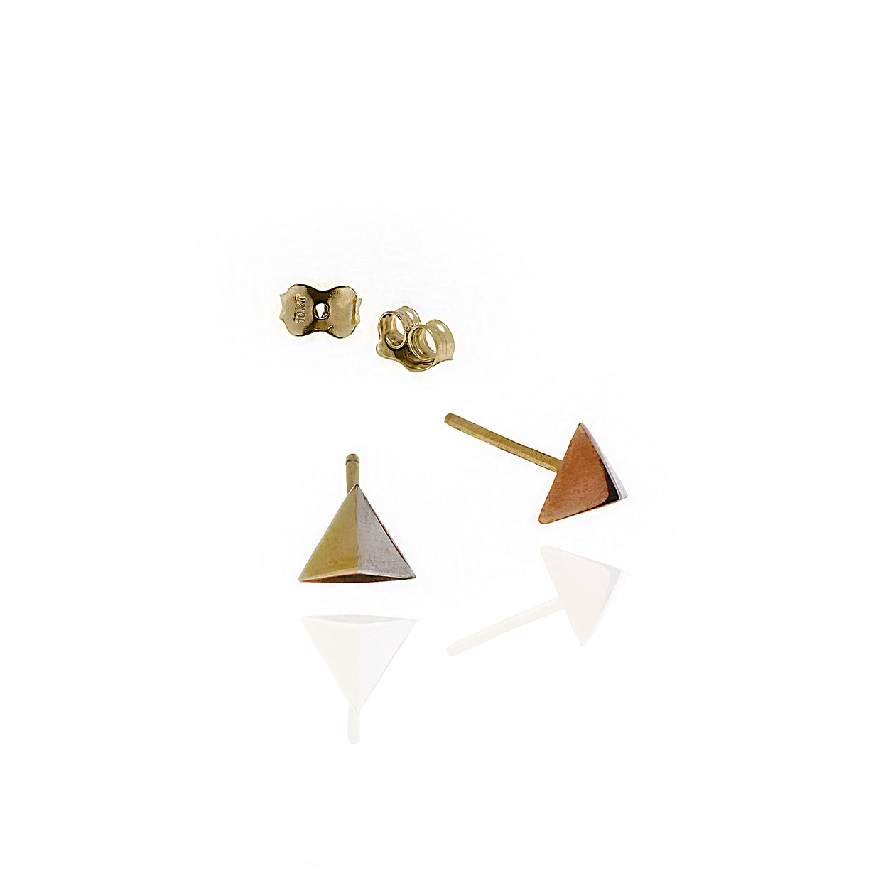 10kt Tri-tone Yellow White and Rose Gold Prism shaped Stud Earrings and Butterflies