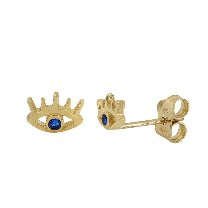 10KT Solid Gold Sapphire Evil Eye Studs