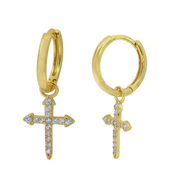 Sterling Silver Gold plated Cross Cubic Huggies