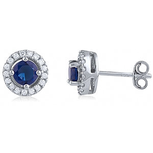 Sterling Silver Halo Sapphire Studs