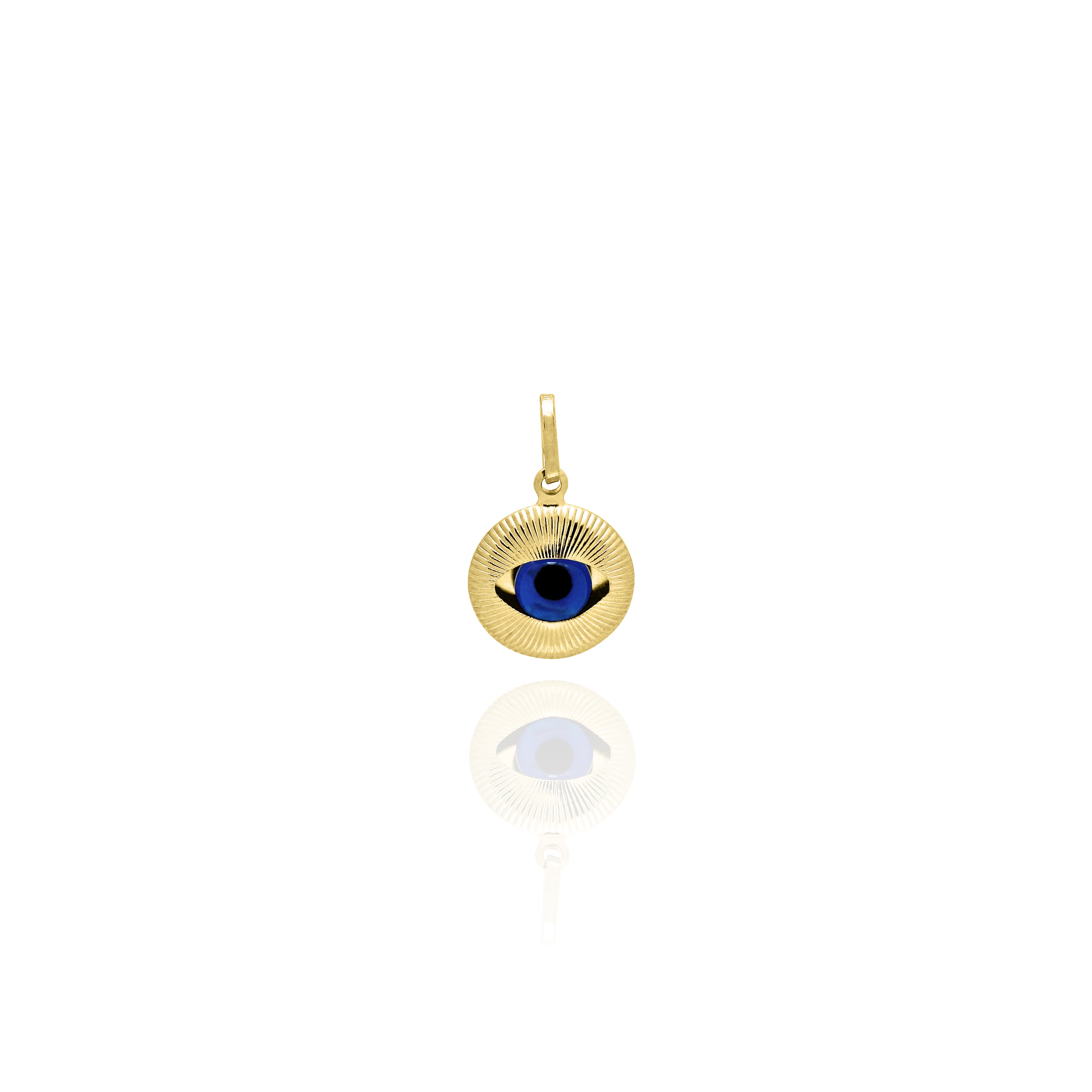 Solid Yellow Gold Evil Eye Medallion Small