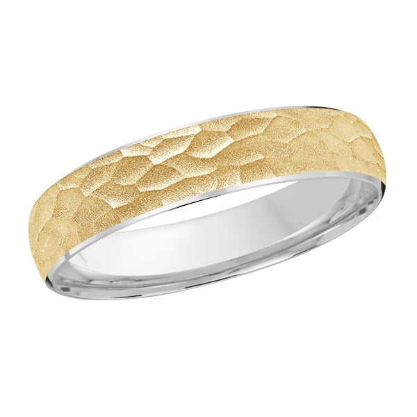 Style 022 Malo Wedding Band Solid Gold Yellow White Hammer Finish