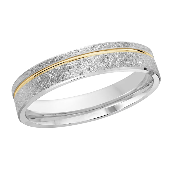 Style 35 Malo Wedding Band 4mm Wide Solid Gold White Yellow Scratch Finish