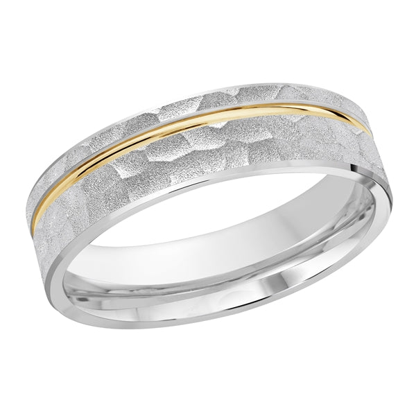Style 35 Malo Wedding Band 6mm Wide Solid Gold White Yellow Hammered Finish