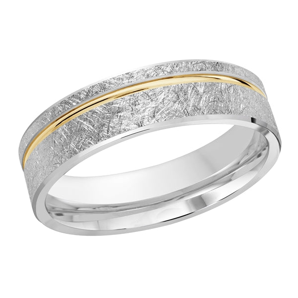 Style 35 Malo Wedding Band 6mm Wide Solid Gold White Yellow Scratch Finish