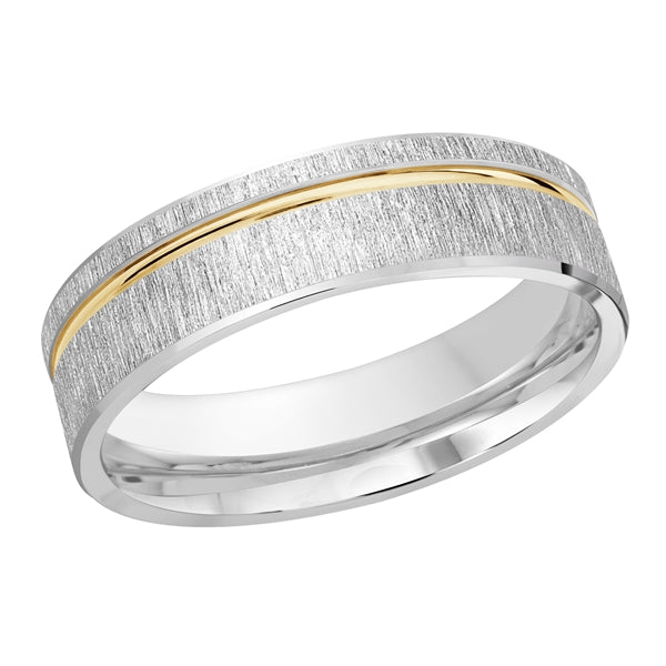 Style 35 Malo Wedding Band 6mm Wide Solid Gold White Yellow Flap Finish