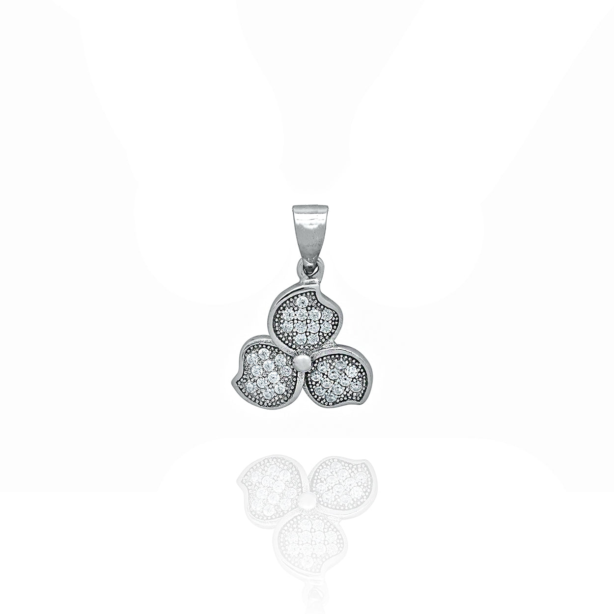 Sterling Silver Rhodium Plated Flower Pendant set with Cubic Zirconia