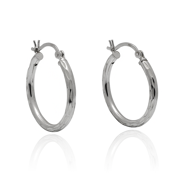 Sterling Silver 24mm Diamond Cut Style Hollow Hoop Earrings
