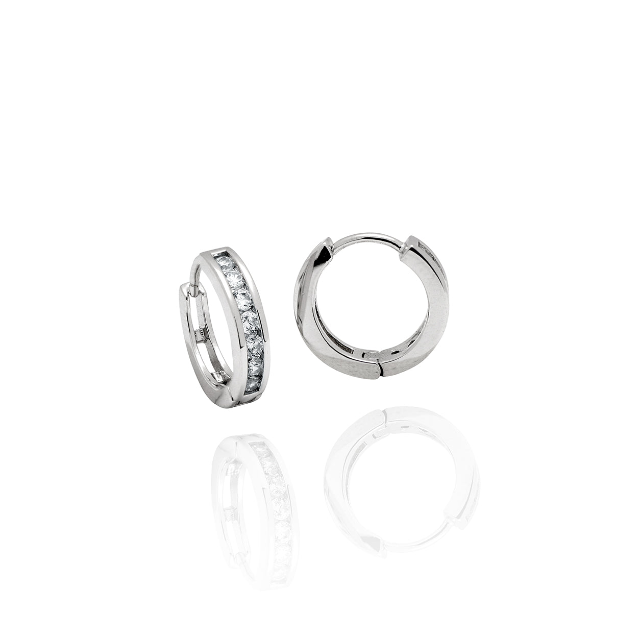 Sterling Silver Huggie Style Earrings set with Cubic Zirconia
