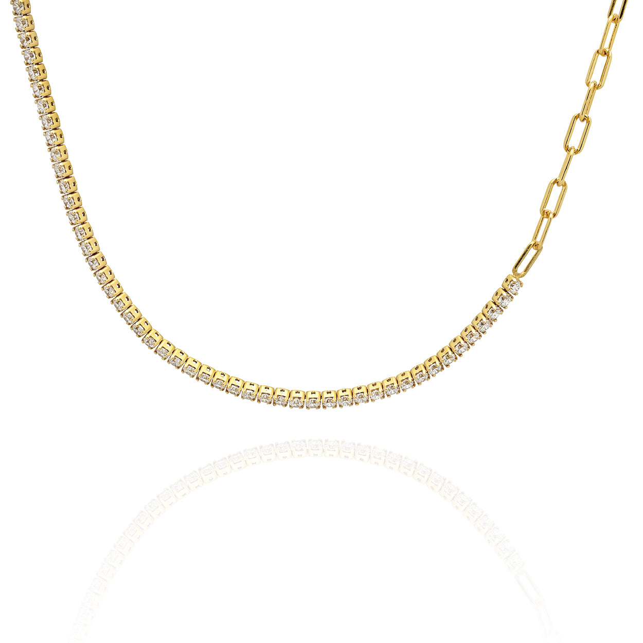 18kt Gold Plated Sterling Silver Hybrid Choker half Paper Clip Style and Half Tennis Style with Cubic Zirconia 2