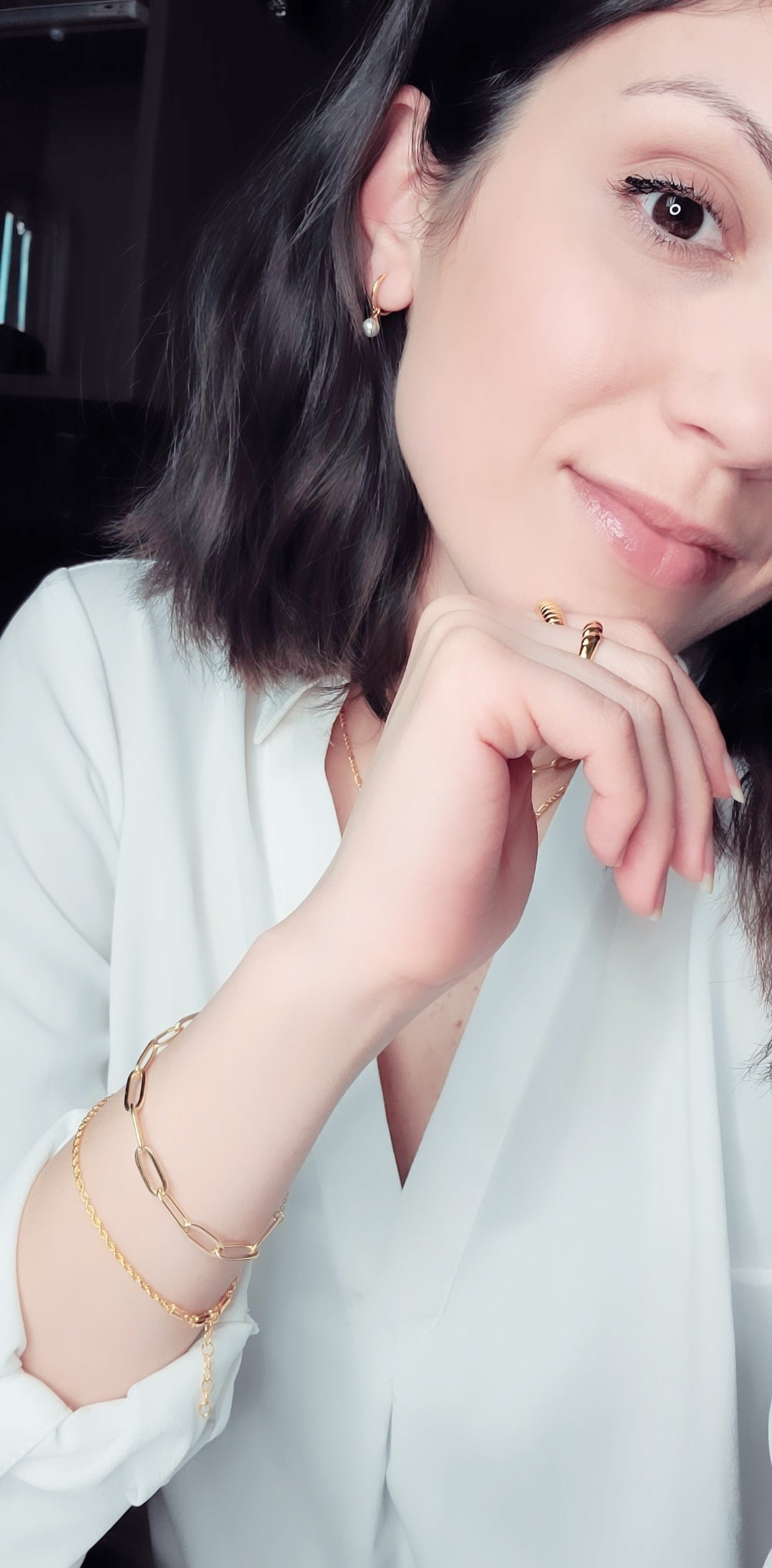 Woman wearing paper clip bracelet