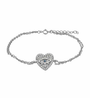 Heart Evil Eye Sterling Silver Bracelet