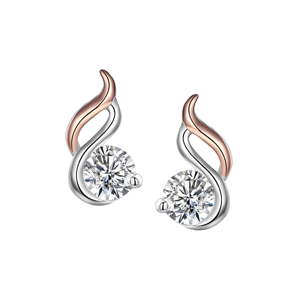Sterling Silver and 18kt Rose Gold Plated Drop Stud Earrings with Cubic Zirconia