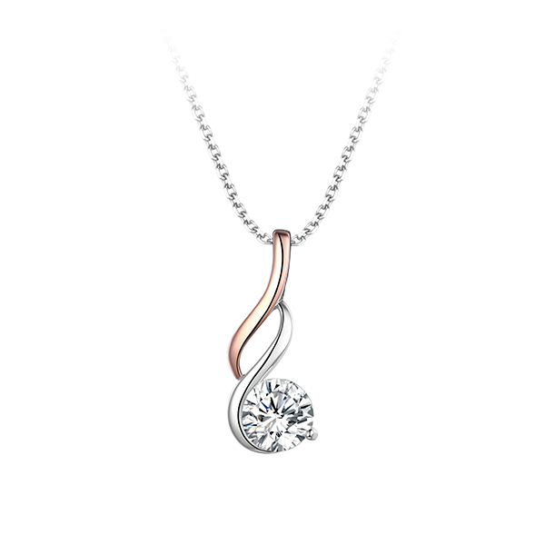Sterling Silver and 18kt Rose Gold Plated Drop Necklace with Cubic Zirconia