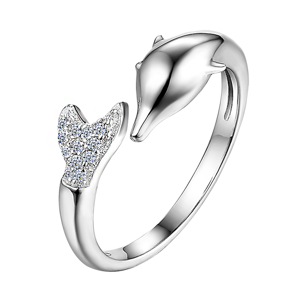 Sterling Silver Dolphin Style Ring set with Cubic Zirconia
