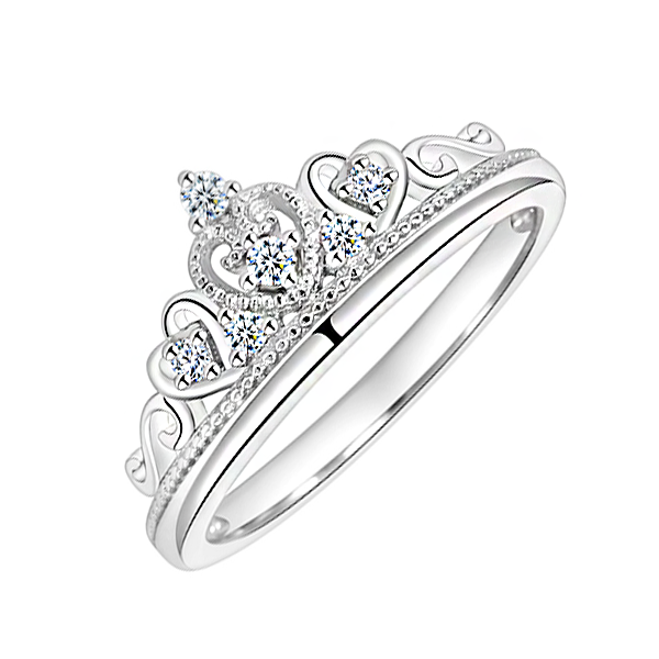 Sterling Silver Tiara/Crown Style Ring set with Cubic Zirconia