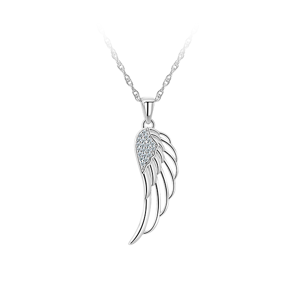 Sterling Silver Angel's Wing Necklace set with Cubic Zirconia