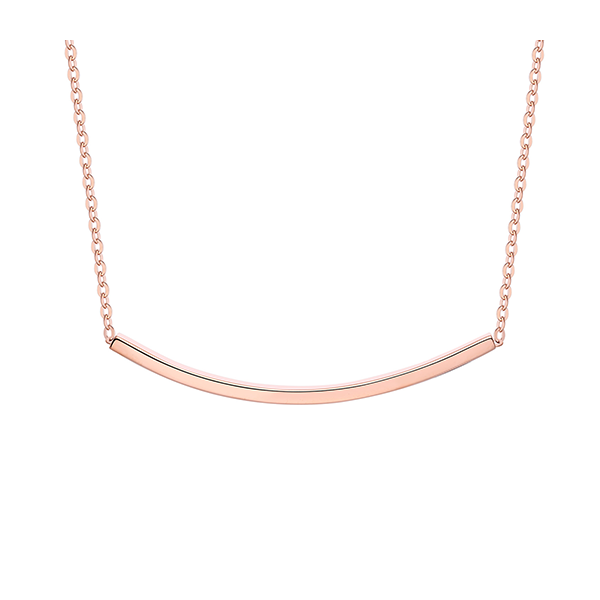 18kt Rose Gold Plated, Sterling Silver Bar Pendant through Thin Rolo Style Chain