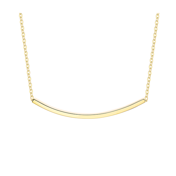 18kt Yellow Gold Plated, Sterling Silver Bar Pendant through Thin Rolo Style Chain