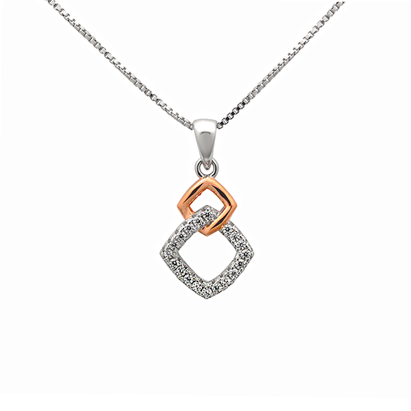Sterling Silver and 18kt Rose Gold Plated Woven Necklace set with Cubic Zirconia