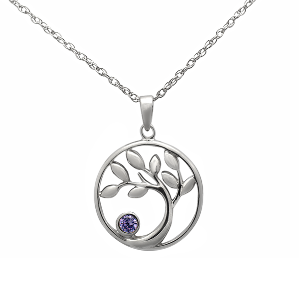 Sterling Silver Tree of Life Necklace set with an Amethyst