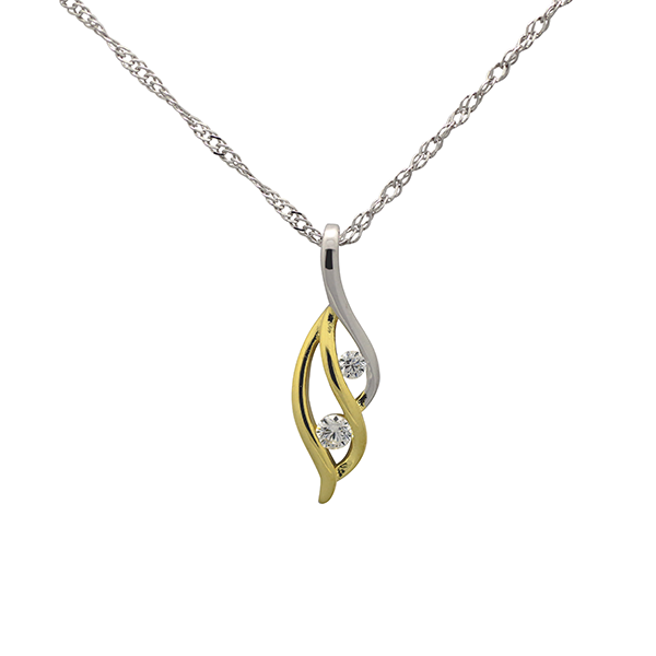 Sterling Silver and 18kt Yellow Gold Plated Calla Lilly Necklace set with 2 Cubic Zirconia