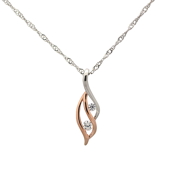 Sterling Silver and 18kt Rose Gold Plated Calla Lilly Necklace set with 2 Cubic Zirconia