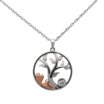 Sterling Silver and 18kt Rose Gold Plated Tree of Life Necklace set with Cubic Zirconia