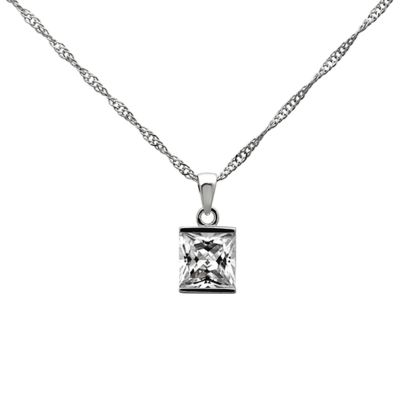 Sterling Silver Radiant Cut Cubic Zirconia Pendant and Necklace set