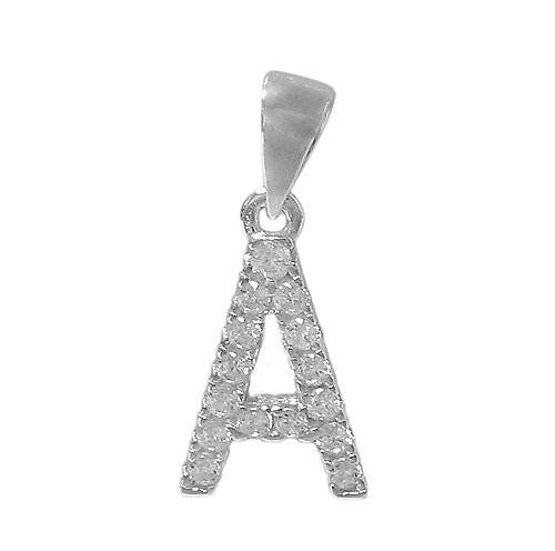 Sterling Silver Initial Pendant Set with Cubic Zirconia Letter A
