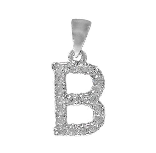 Sterling Silver Initial Pendant Set with Cubic Zirconia Letter B