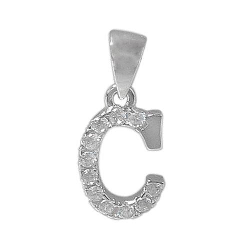 Sterling Silver Initial Pendant Set with Cubic Zirconia Letter C