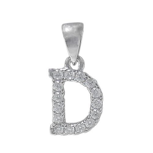 Sterling Silver Initial Pendant Set with Cubic Zirconia Letter D