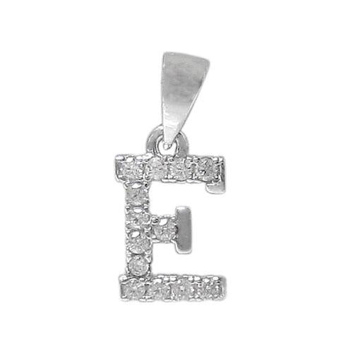 Sterling Silver Initial Pendant Set with Cubic Zirconia Letter E
