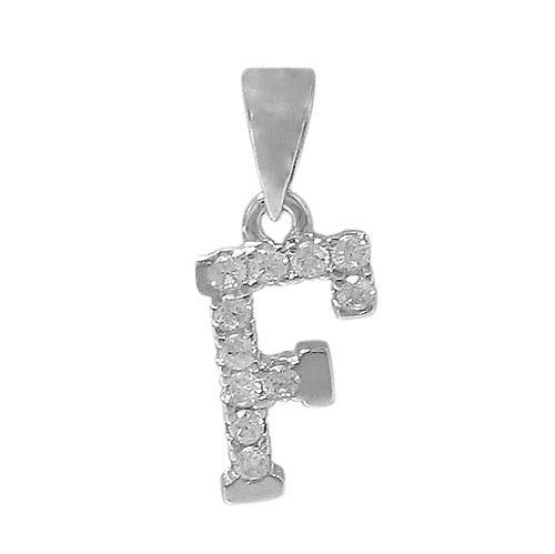 Sterling Silver Initial Pendant Set with Cubic Zirconia Letter F