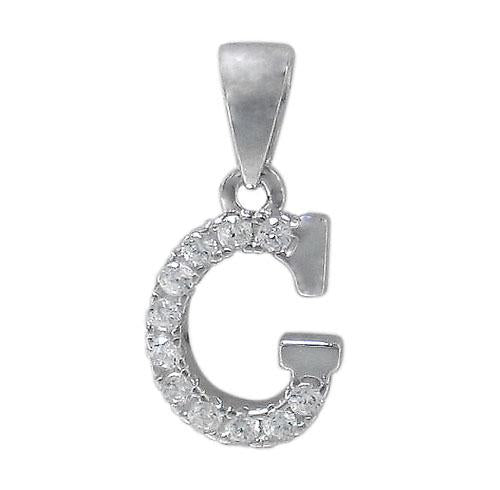 Sterling Silver Initial Pendant Set with Cubic Zirconia Letter G