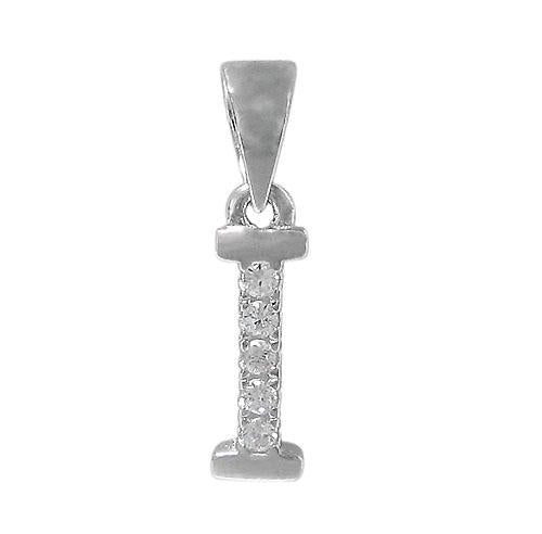 Sterling Silver Initial Pendant Set with Cubic Zirconia Letter I