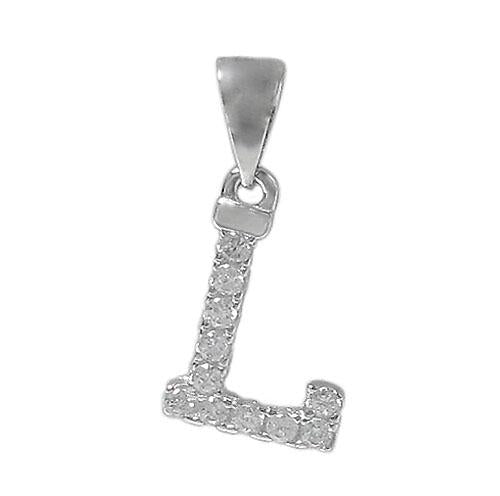 Sterling Silver Initial Pendant Set with Cubic Zirconia Letter L